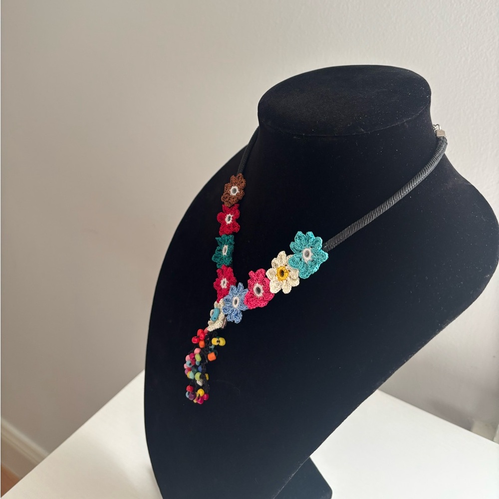 Colorful Crochet Flower Tassel Necklace - Picture 5 of 7